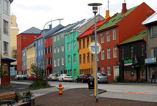 Houses on a street in Reykjavic are painted with bright colors