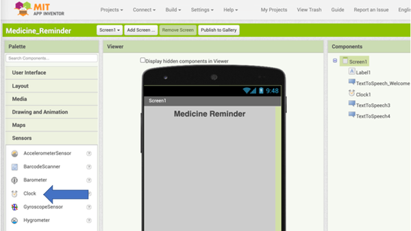 Clock feature in the MIT app inventor