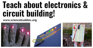 Light-up glove wearable circuit, environmental monitoring circuit, and copper tape paper circuit to represent collection of STEM lessons and activities to teach about magnetism