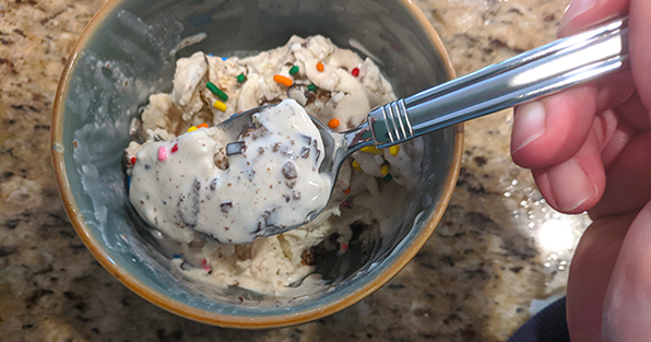 Bowl of homemade ice cream made in a bag