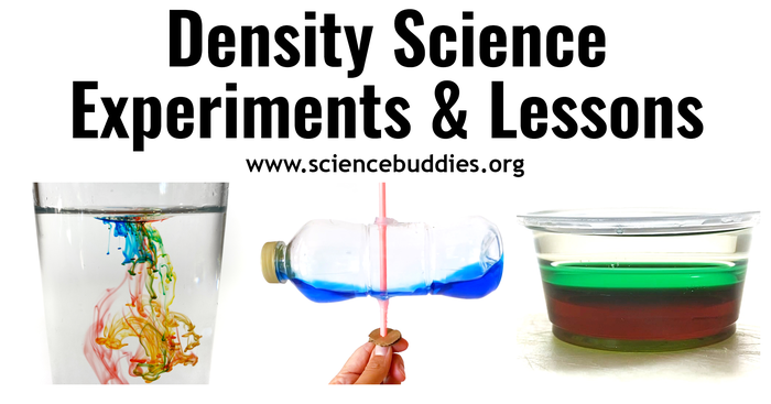 Image of density column, bottle centrigure, and underwater fireworks experiment to represent collection of STEM lessons and activities to teach about density
