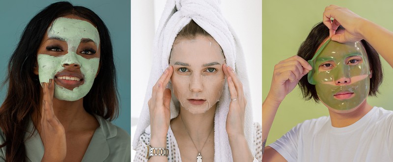 Three mask types: a wash-off mask, a sheet mask, and a hydrogel mask. 