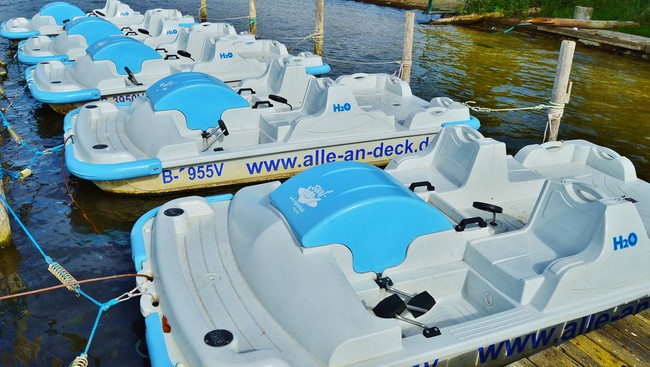 Pedal-powered paddle boats.