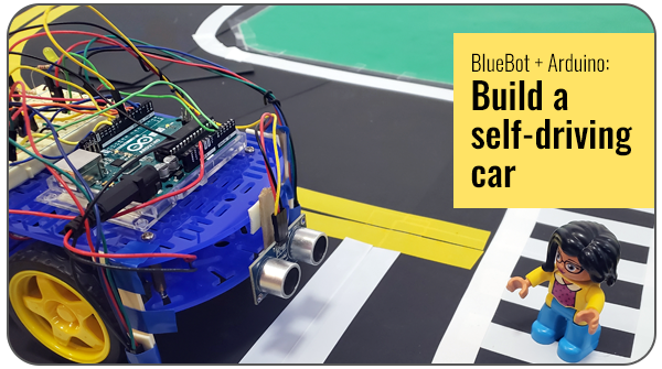 BlueBot self-driving car on a model road or track