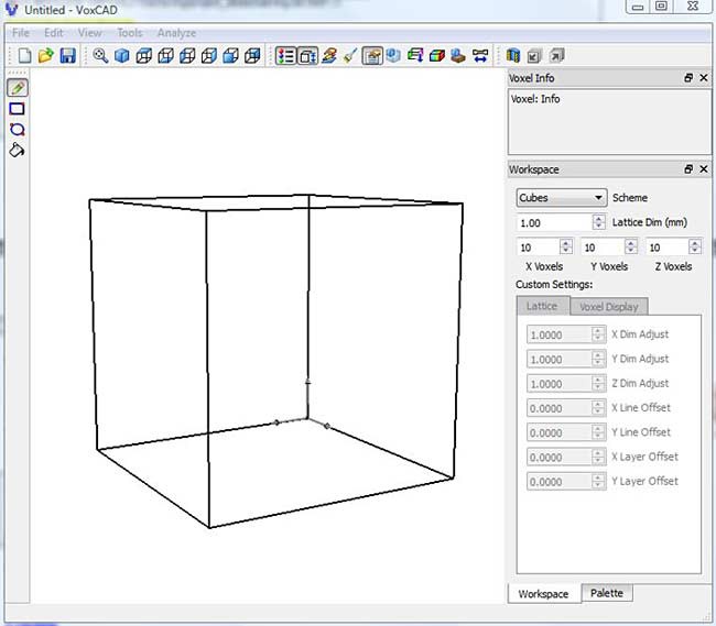 Screenshot of a cube in the program VoxCAD