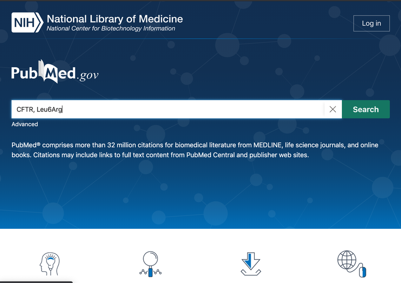 Screenshot of the homepage on the website ncbi.nlm.nih.gov/pubmed