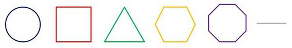 A circle, square, triangle, hexagon, octagon and a line