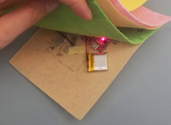 LiPo battery tucked in on the base patch. 