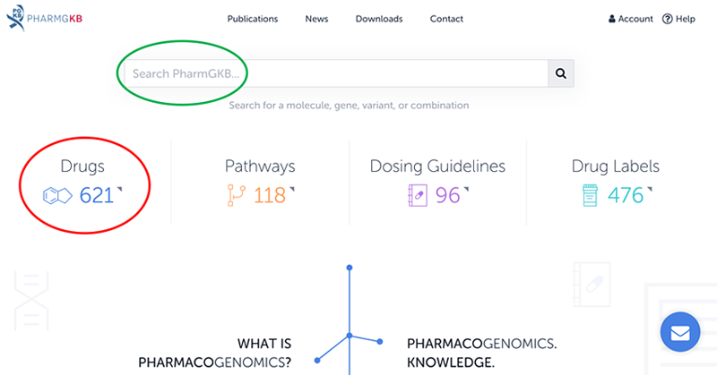 Screenshot of the PharmGKB webpage
