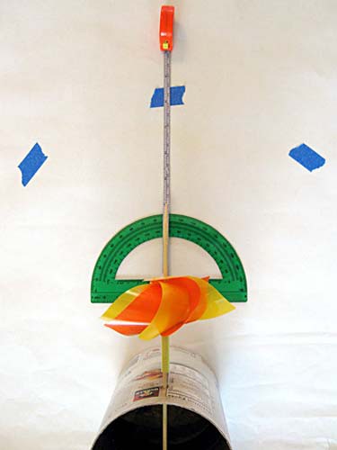 Top-down view of a horizontally mounted pinwheel aligned at a 90 degree angle