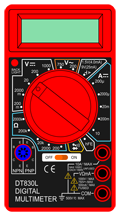 Breadboard diagram symbol for a DVM810 multimeter