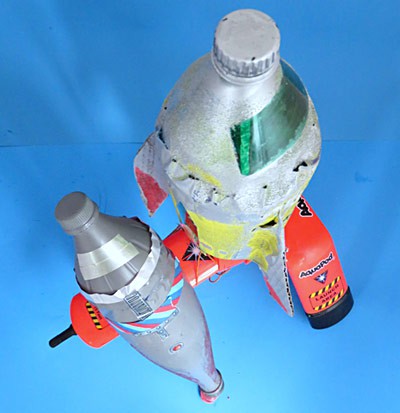 Plastic bottles have been converted into model rockets