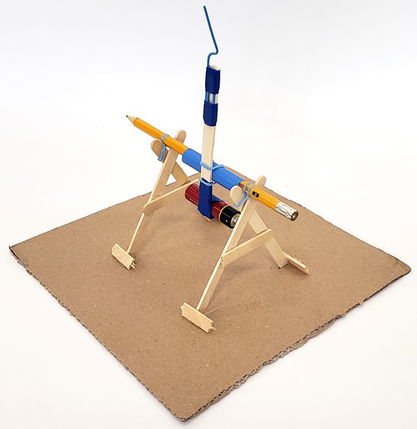The trebuchet frame with the arm attached.