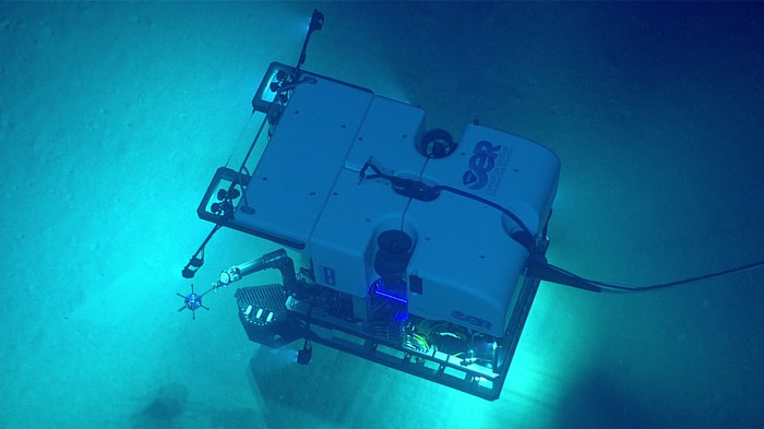 An ROV operates along the ocean floor. 