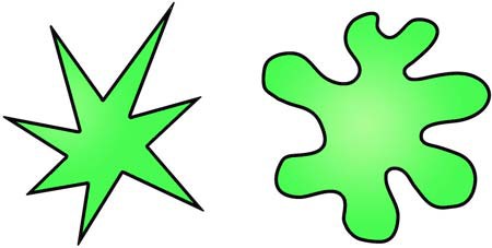 Two irregular shapes with sharp and rounded edges