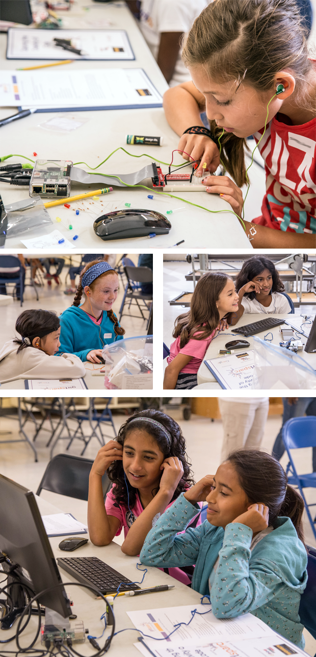 The Girl Factor: Creative Code and Computer Programming / Participants at a girlSPARC workshop work on Raspberry Pi projects in small groups and with the help of girlSPARC mentors.