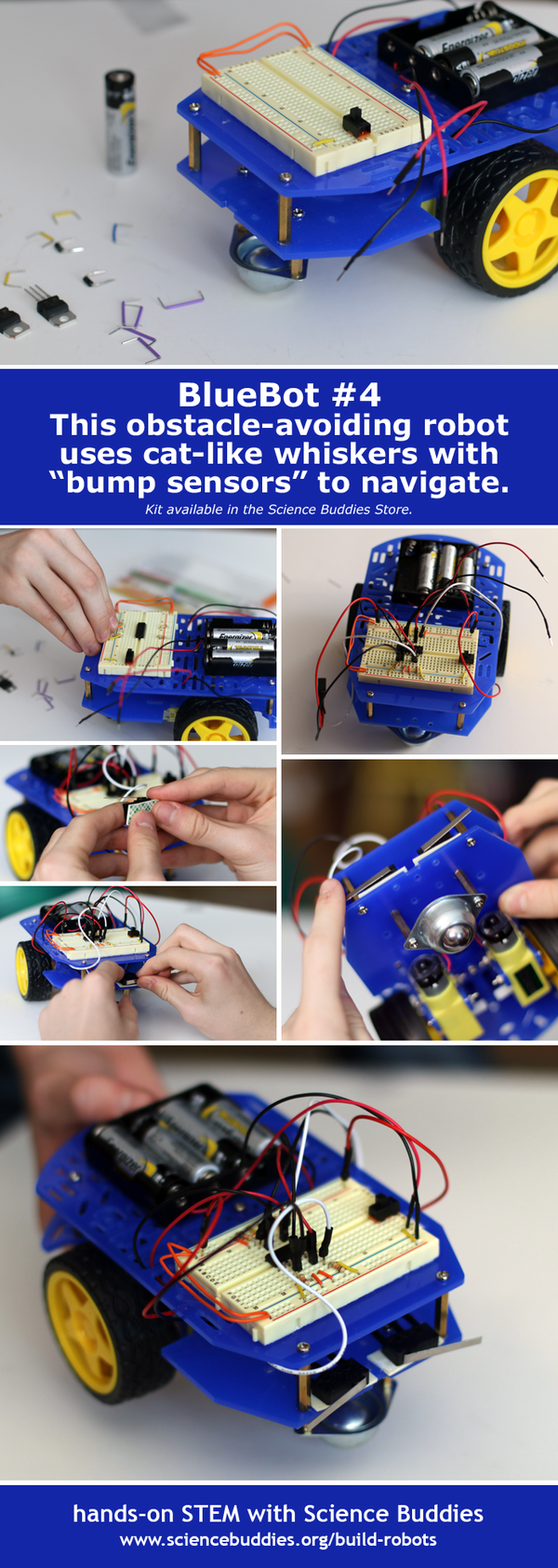 BlueBot #4 - the Obstacle-Avoiding BlueBot, part of the series of robotics projects that can be done with the BlueBot: 4-in-1 Robotics Kit