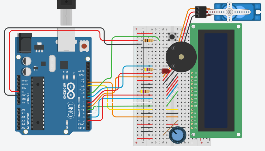 Breadboard diagram for automatic pill dispenser