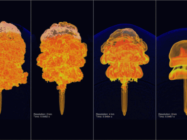 Argonne researchers discuss one of their nuclear reactor turbulent flow simulations in the data visualization lab at the ALCF