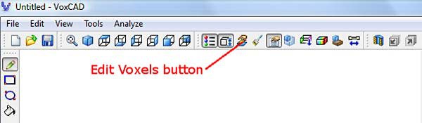 Edit voxels button located near the center of the toolbar in the program VoxCAD