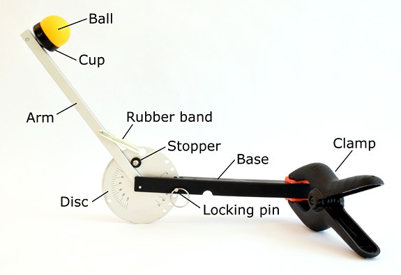 An assembled ping pong catapult kit from HomeScienceTools.com