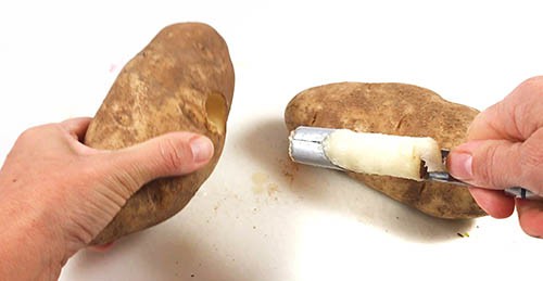Cut potato core with an apple corer.