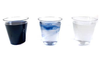 3 cups with blue waters for iodine clock chemistry project