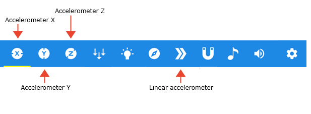 Cropped screenshot of a sensor icon tray in the Google Science Journal app