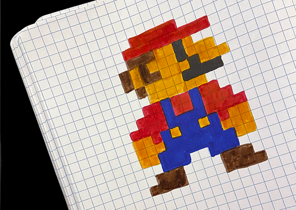 Mario drawn on graph paper