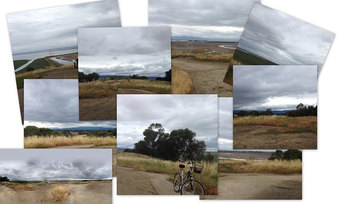 A collage of nine photos of an empty field
