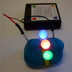 Sample electric playdough squishy circuit sculpture with LEDs lit up