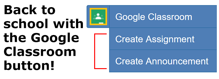 Cropped screenshot of a create assignment and create announcement button in a Google Classroom button drop-down menu