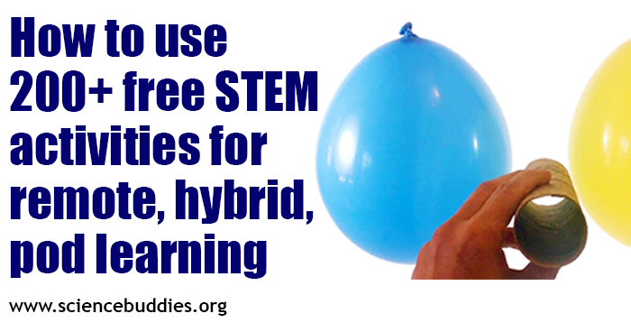 Image of two balloons and a cardboard tube being used in a science activity about the Bernoulli principle - respresents one of more than 200 free STEM activities teachers can use with students
