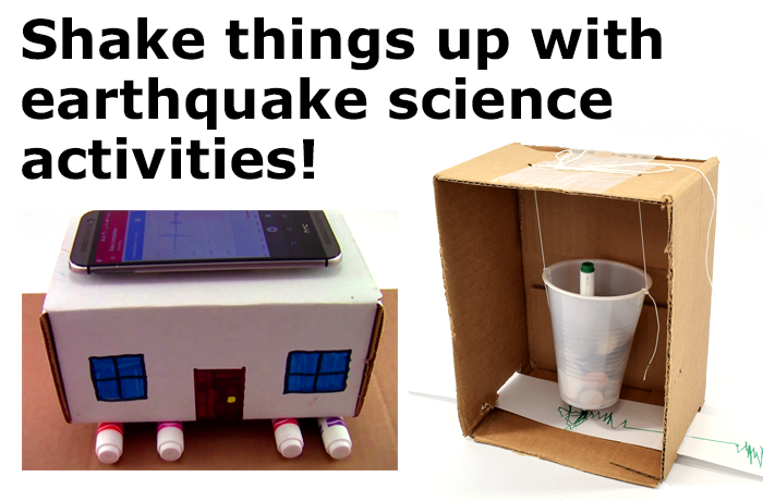 Photo collage of two earthquake themed science projects