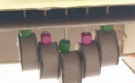  An illustration of the driving mechanism of the caterpillar automaton. The first picture is a snapshot of a moment where the driving cylinders form a V shape.  