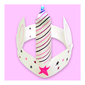 Paper headband with a light-up paper circuit horn - Unicorn-themed Make-Believe STEM Science Experiments