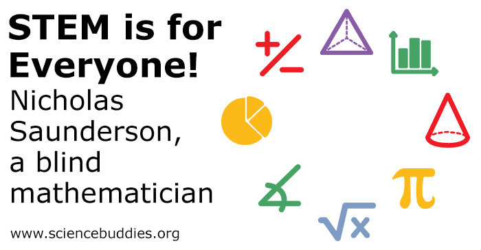 Banner image for STEM inclusivity - icons related to mathematics to represent the career of Nicholas Saunderson, a blind mathematician, part of the STEM is for Everyone series