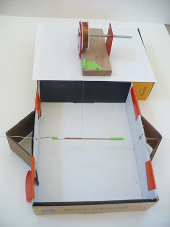 A magnet wire dispenser sits above a box that holds a nail sized iron core